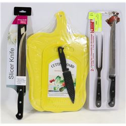 LOT OF NEW KITCHEN ITEMS INCLUDING SLICER KNIFE,