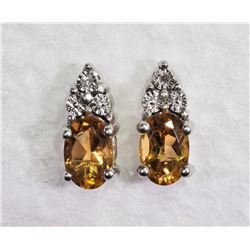 1) STERLING SILVER CITRINE DIAMOND EARRINGS