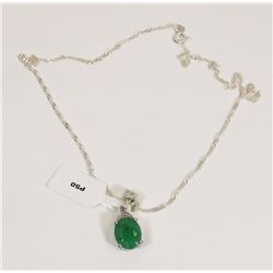 31) STERLING SILVER EMERALD & DIAMOND PENDANT