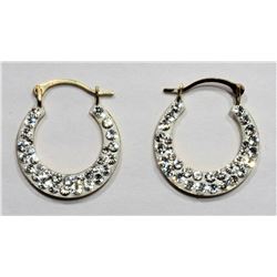 37) 10K GOLD CUBIC ZIRCONIA HOOP EARRINGS