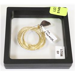 49) 14K GOLD AMMOLITE PENDANT ON CORD