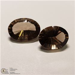 347) 2 GENUINE SMOKY QUARTZ, OPTIC CUT, OVALS,