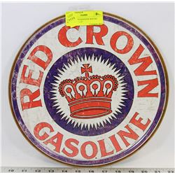 RED CROWN GASOLINE ROUND METAL SIGN, 12"