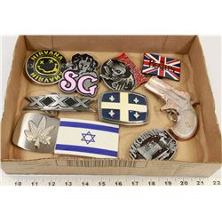 TRAY OF NEW BELT BUCKLES INCLUDING NIRVANA