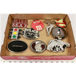 TRAY OF NEW BELT BUCKLES INCLUDING POLICE
