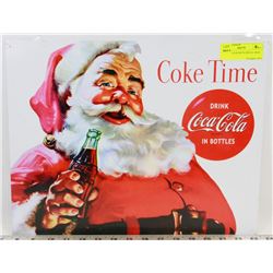 COCA COLA & SANTA METAL SIGN.