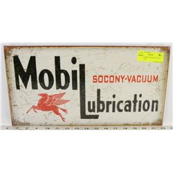 MOBIL LUBRICATION RECTANGLE METAL SIGN.