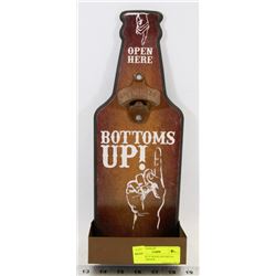 BOTTOMS UP WOOD AND METAL BOTTLE OPENER