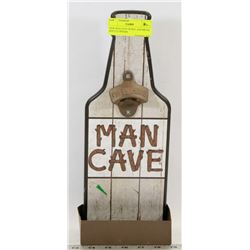 NEW MAN CAVE WOOD  AND METAL BOTTLE OPENER