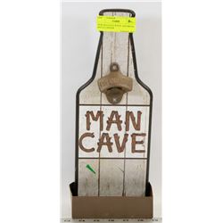 NEW MAN CAVE WOOD  AND METAL BOTTLE OPENER