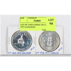 LOT OF 2 COINS INCL 1875-1975 CANADIAN CALGARY