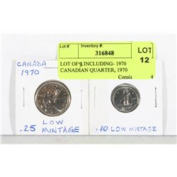 LOT OF 2 COINS INCL 1970 CANADIAN QUARTER AND 1970