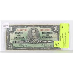 1937 CANADIAN $1 BILL.