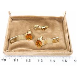 SET OF GOLD-TONE CUFFLINKS AND TIE CLIP