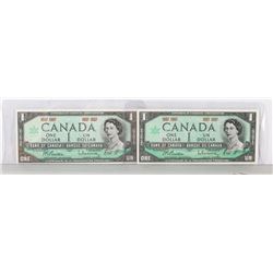 TWO CANADA 1967 CENTENNIAL DOLLAR BILLS.
