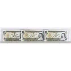 THREE CANADA 1973 SEQUENTIAL DOLLAR BILLS.
