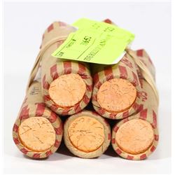 FIVE ROLLS OF CANADIAN PENNIES.
