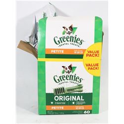 3 BAGS OF GREENIES DOG CHEWS.