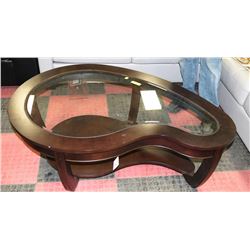 KIDNEY BEAN SHAPED GLASS TOP COFFEE TABLE