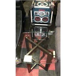 PAIR OF WOOD AND GLASS END TABLES