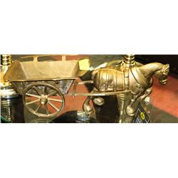 VINTAGE BRASS HORSE AND WAGON