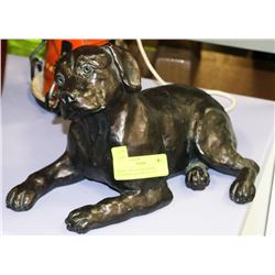 HEAVY 1983 AUSTIN SIGNED, LAYING BLACK DOG STATUE