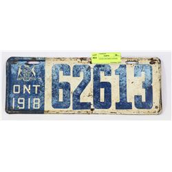 1918 VINTAGE ONTARIO LICENSE PLATE