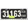 Image 1 : 1918  ALBERTA LICENSE PLATE REPAINTED