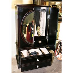 LARGE BOMBAY JEWELLERY BOX WITH CONTENTS,