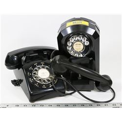 2 VINTAGE BLACK PHONES INCL 1940S BAKELITE WALL