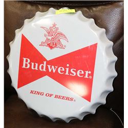 BUDWEISER METAL BOTTLE CAP SIGN.