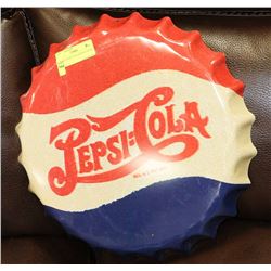 METAL PEPSI COLA BOTTLE CAP AD SIGN.