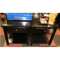 PAIR OF BLACK END TABLES WITH DRAWERS