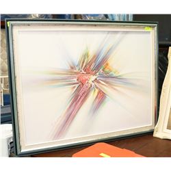 A.WIN ABSTRACT PAINTING WITH LIGHT BLUE FRAME.