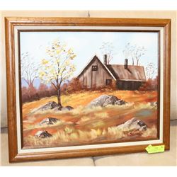 OIL ON CANVAS FARM HOUSE SCENE BY J TYNER