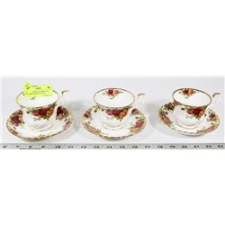 3 SETS OF ROYAL ALBERT OLD COUNTRY ROSES CUP AND