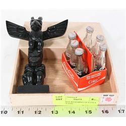 CIGAR BOX WITH MINI COCA COLA BOTTLES AND