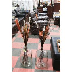 2 LARGE WINE JUGS WITH FLORAL DECOR