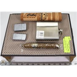NEW GENTLEMENS PACK - NEW STAINLESS FLASK, CEDAR