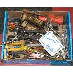 FLAT OF ASSORTED COMBINATION WRENCHES, PLIERS