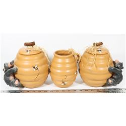 3 HONEY CANISTERS WITH BEARS