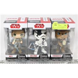 LOT OF 3 STAR WARS WOBBLERS FIGURES REY, CHEWBACCA