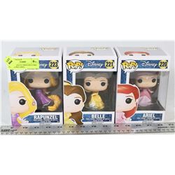 LOT OF 3 DISNEY PRINCESS FUNKO POP FIGURES ARIEL,