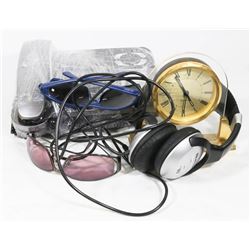 FLAT OF NUMARK DJ HEADPHONES, GUESS GLASSES,