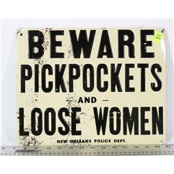 METAL BEWARE OF PICKPOCKETS SIGN