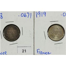 1918 & 1919 FRANCE SILVER 50 CENTIMES