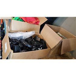 BOX OF VARIOUS CAR MANUALS AND BOX OF ADAPTERS