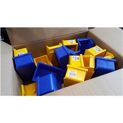 BOX OF PLASTIC STORAGE BINS