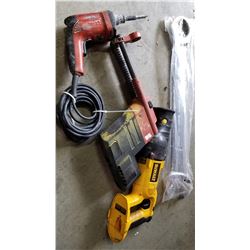 HILTI ELECTRIC DRILL, DEWALT CORDLESS DRILL AND 50MM WRENCH