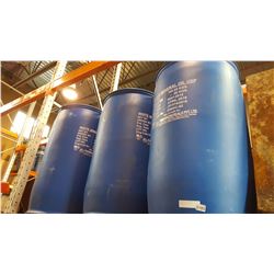 THREE 45 GALLON PLASTIC BARRELS